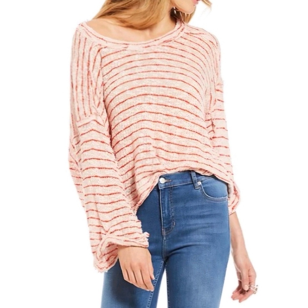 NWT Free People We The Free szS Island Girl Blush/Drk Orange Textured Knit Top..
